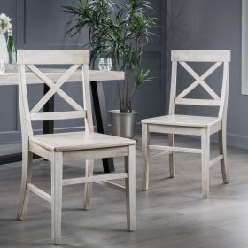 Acacia Wood Dining Chairs, Light Grey Wash, 21D X 17.75W X 35.5H Inch  Set Of 2 (Color: grey)