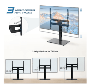 Adjustable TV Stand, Swivel And Tilt, Black Tempered Glass Base For 26-55 Inch TVS That Can Hold Up To 99 Pounds (Color: black)