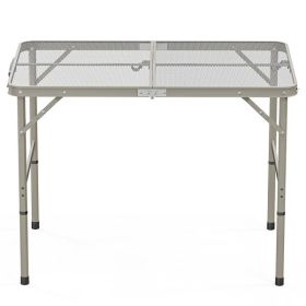 3ft Gun Colored Outdoor Folding Table With Aluminum Frame And Iron Grid Desktop Rectangular Shape (Color: grey)