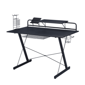 Techni Sport TS-200 Carbon Computer Gaming Desk With Shelving, Black (Color: black)