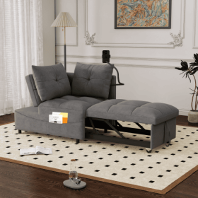 1 Versatile Foldable Sofa Bed In 3 Lengths, Modern Sofa Sofa Sofa Velvet Pull-out Bed, Loveseat Sofa Adjustable Back And With USB Port And Swivel (Color: grey)